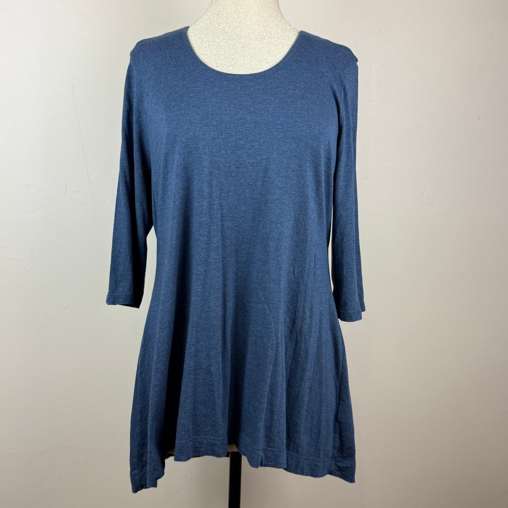 Peruvian Connection Tunic Top Women L Blue Pima Cotton Modal A-Line Minimalist